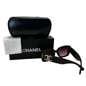 CHANEL Oversized Sunglasses with Gold Logo